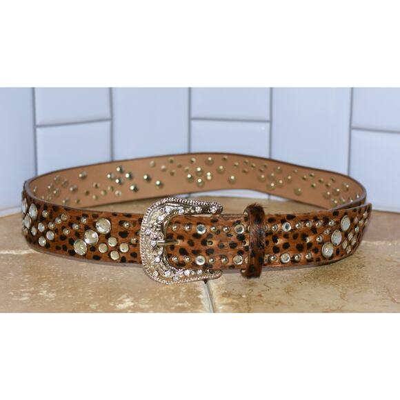 CARA New York Leather Belt Calf Hair Rhinestone Embellishments Western Buckle main image 6